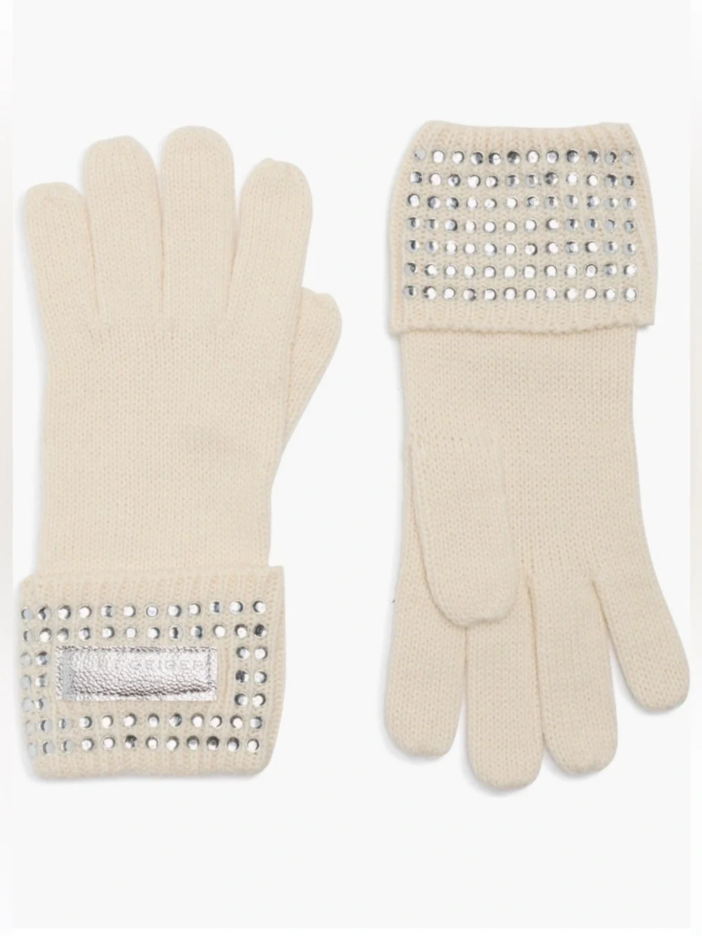 Kurt Geiger London Crystal Cuff Gloves Bone Embellished Knit Winter NWT